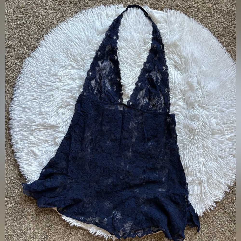 Victoria Secret Halter Nighty Top Lace Lingerie‎ Blue Womens Size Small
